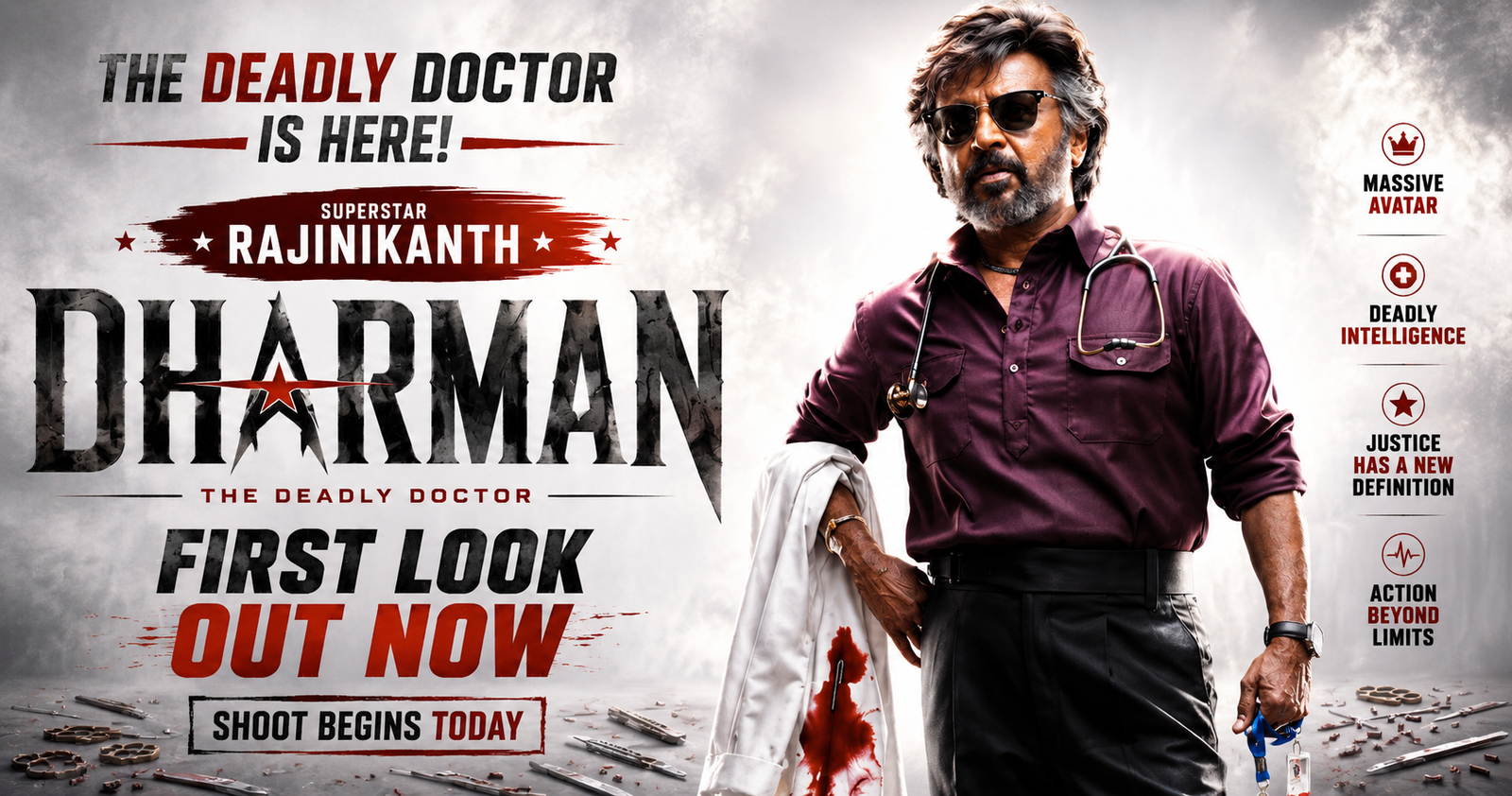 Rajinikanth की 'Dharman' का फर्स्ट लुक आया सामने, खूंखार डॉक्टर के लुक ने बढ़ाया मूवी का क्रेज